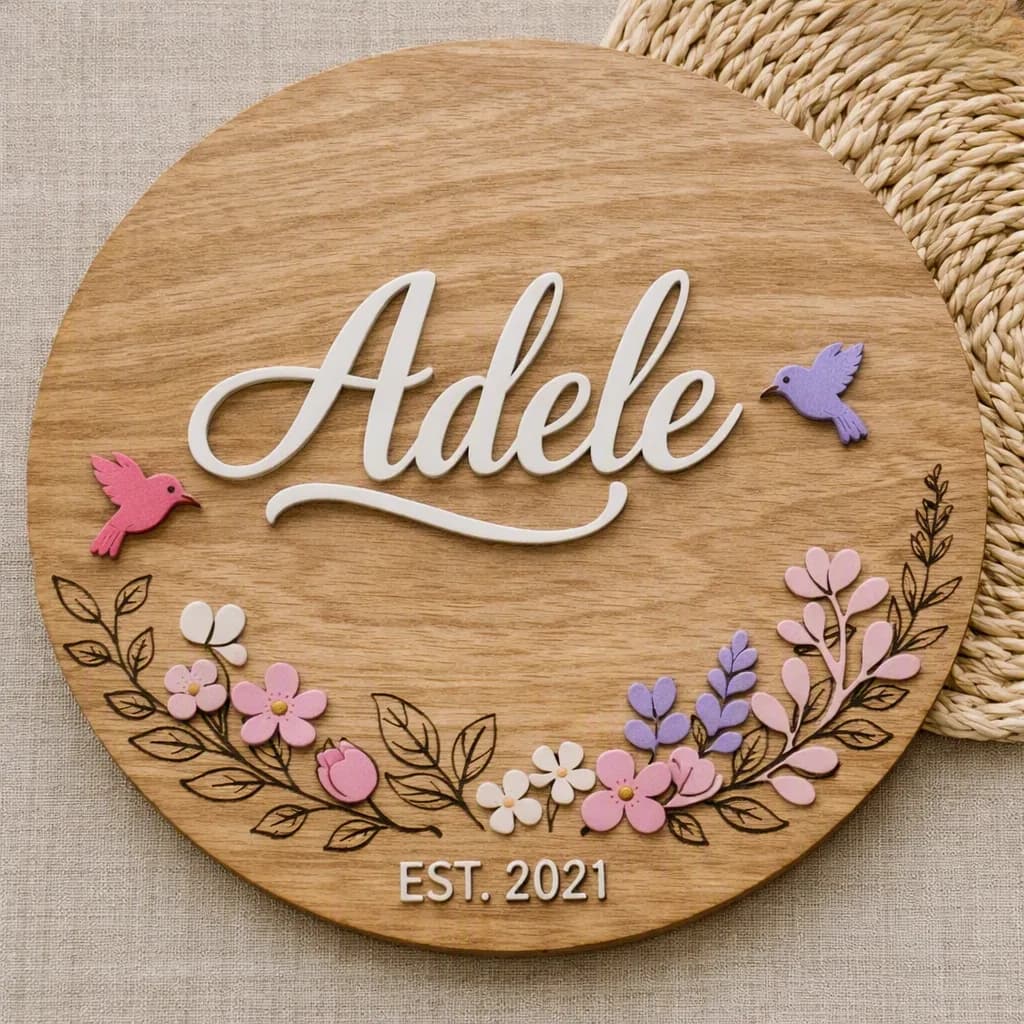 Name Board — Floral & Birds